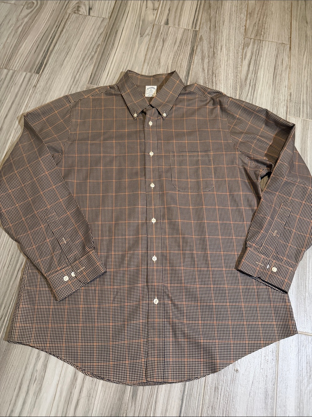 Brooks Brothers Brown and Orange Glen Plaid Button-Down Shirt